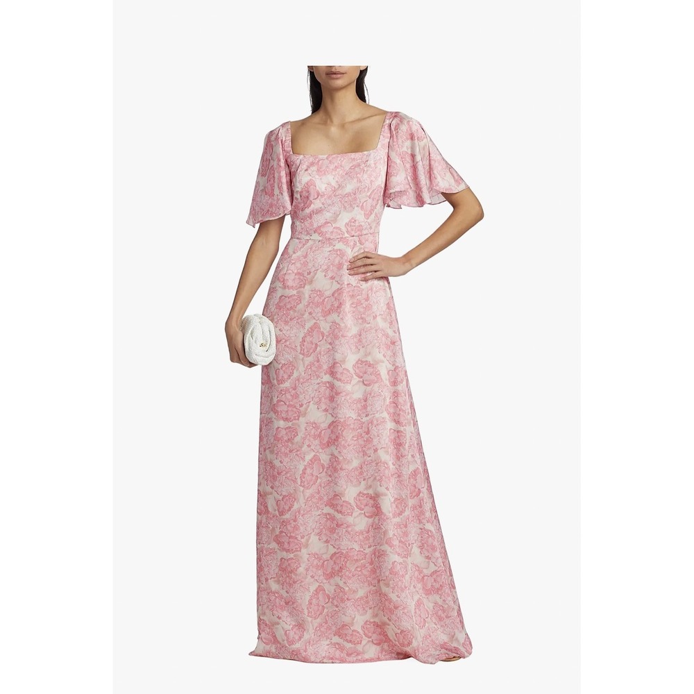 SACHIN & BABI Pink Floral Square Neck Flutter Sleeve Bow Back Maxi Dress Size 10